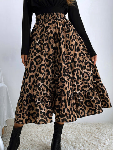 Airchics longue jupe trapèze léopard à volantée femme élégant mode